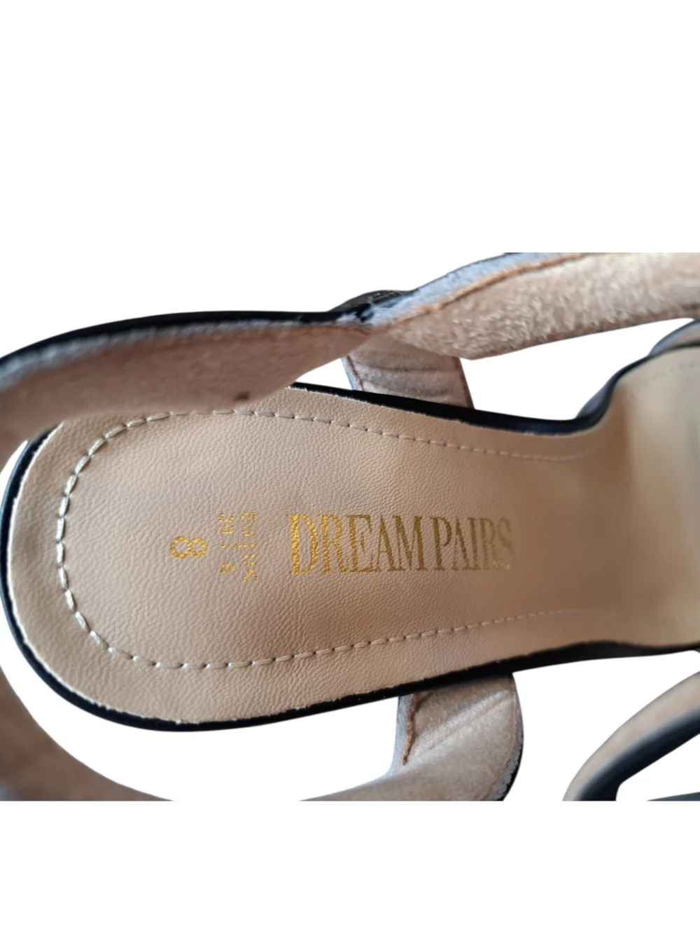 Dream Pairs Black Block Heel Slingback Sandals with Gold Buckle